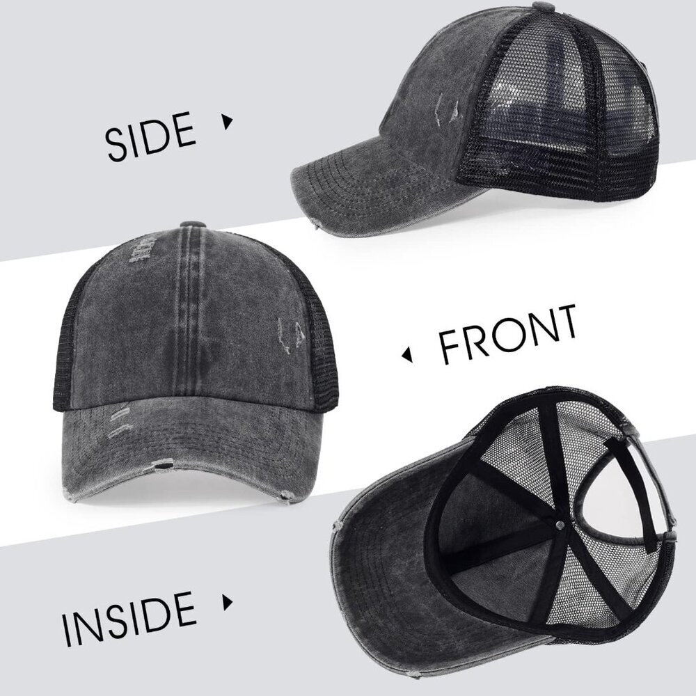 Ponytail Hats Womens Washed Distressed Baseball Cap High Ponycaps Cotton Dad Hat - Picture 4 of 6
